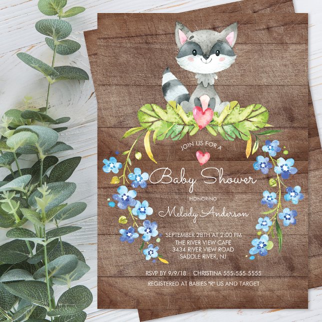 Rustic Woodland Racoon Baby Shower Invitation (Creator Uploaded)