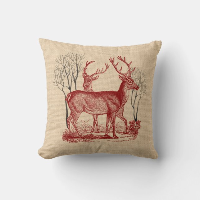 Rustic Woodland Red Deer Pillow (Front)