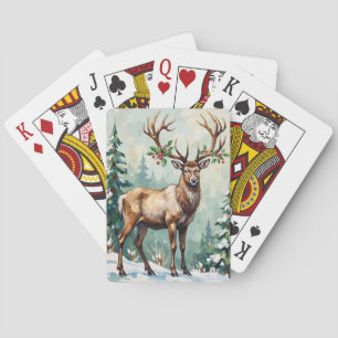 Rustic Woodland Reindeer Elegant Christmas Art Playing Cards