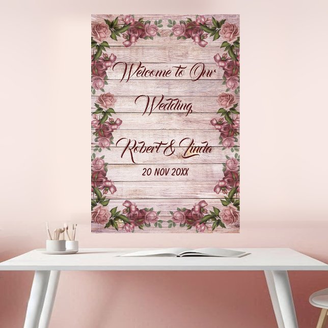 Rustic Woodland Rose Floral Country Wedding Poster (Rustic Woodland Rose Floral Country Wedding Poster)