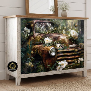 Rustic Woodland Rose Truck Decoupage Tissue Paper