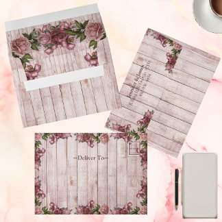 Rustic Woodland Roses Burgundy Country Wedding  Envelope