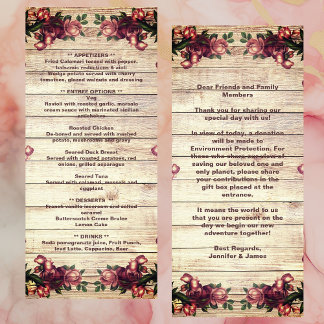 Rustic Woodland Roses Burgundy Country Wedding  Menu