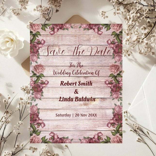 Rustic Woodland Roses Floral Country Save The Date Invitation (Rustic Woodland Roses Floral Country Save The Date Invitation)
