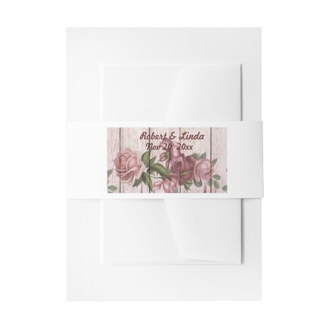 Rustic Woodland Roses Floral Country Wedding Invitation Belly Band (Front Example)