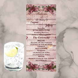 Rustic Woodland Roses Floral Country Wedding Programme