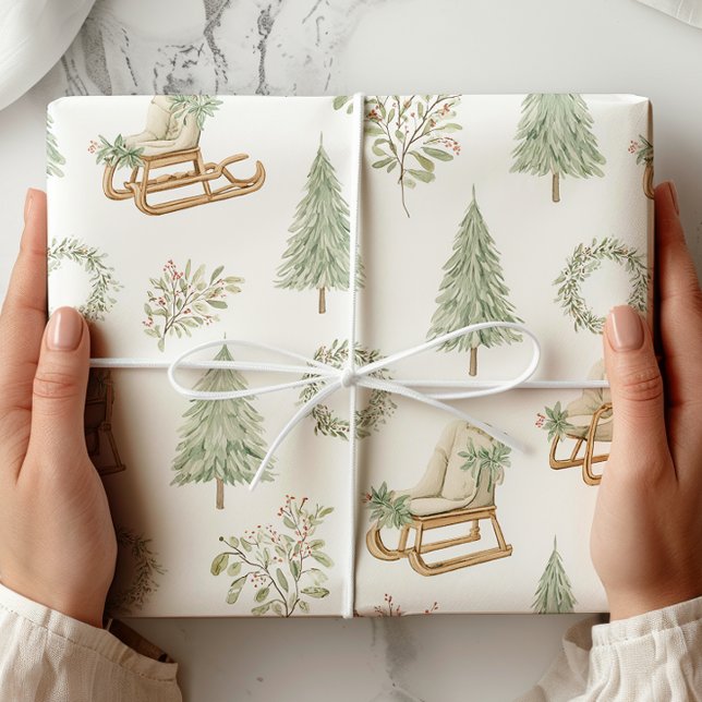 Rustic Woodland Sleigh & Pine Wrapping Paper (Creator Uploaded)