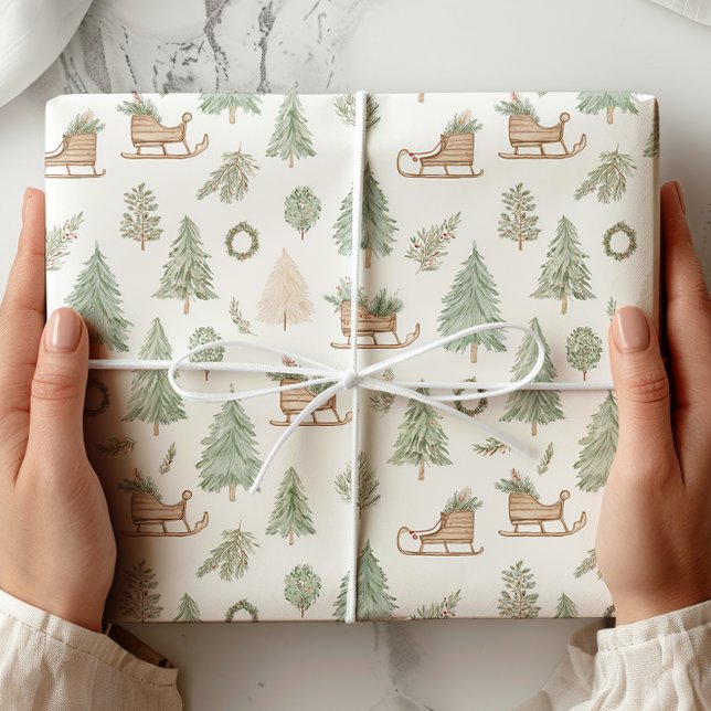 Rustic Woodland Sleigh & Pine Wrapping Paper (Creator Uploaded)