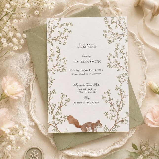 Rustic Woodland Squirrel Baby Shower Decor Invitation (Creator Uploaded)