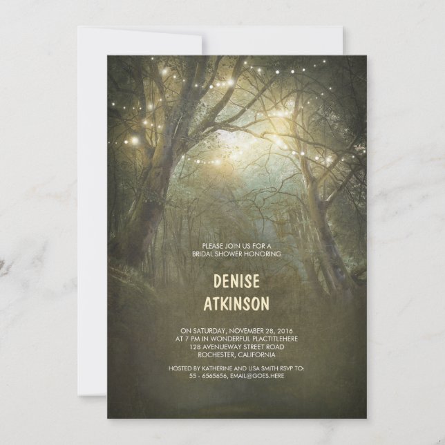 Rustic Woodland String Lights Bridal Shower Invitation (Front)