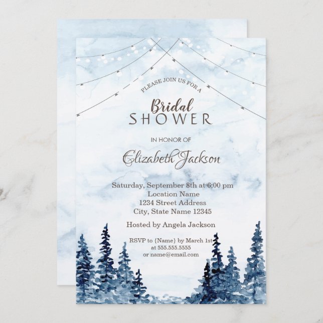 Rustic Woodland, String Lights Invitation (Front/Back)