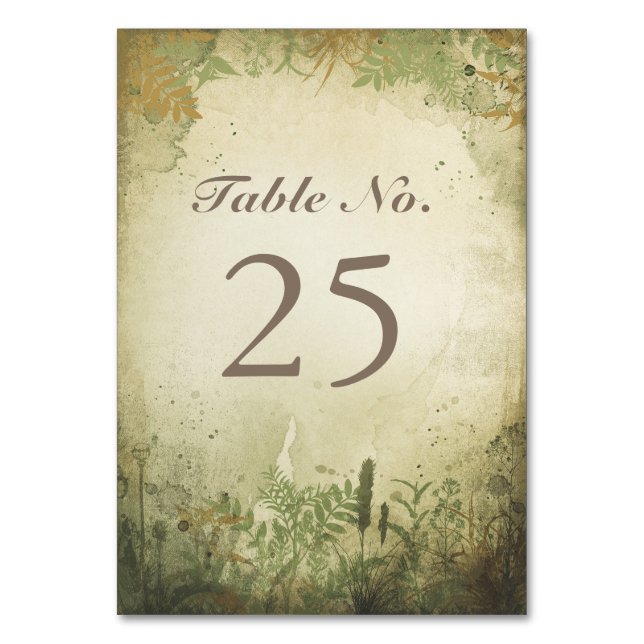 Rustic WOODLAND table number cards (Front)