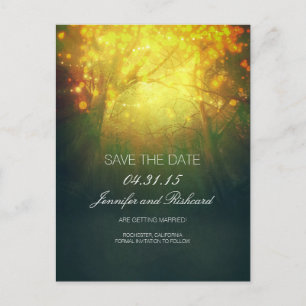 Rustic Woodland Tree Lights Save The Date Announcement Postcard