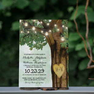 Rustic Woodland Tree Twinkle Lights Wedding Invitation