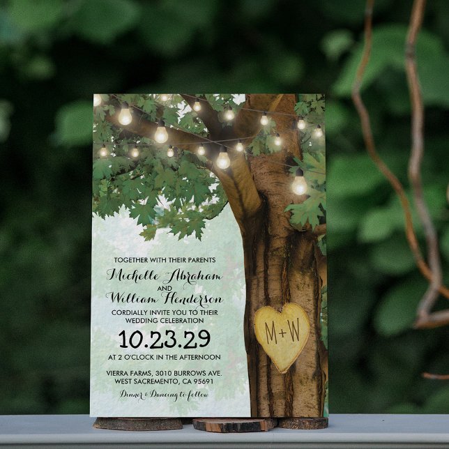 Rustic Woodland Tree Twinkle Lights Wedding Invitation (Creator Uploaded)