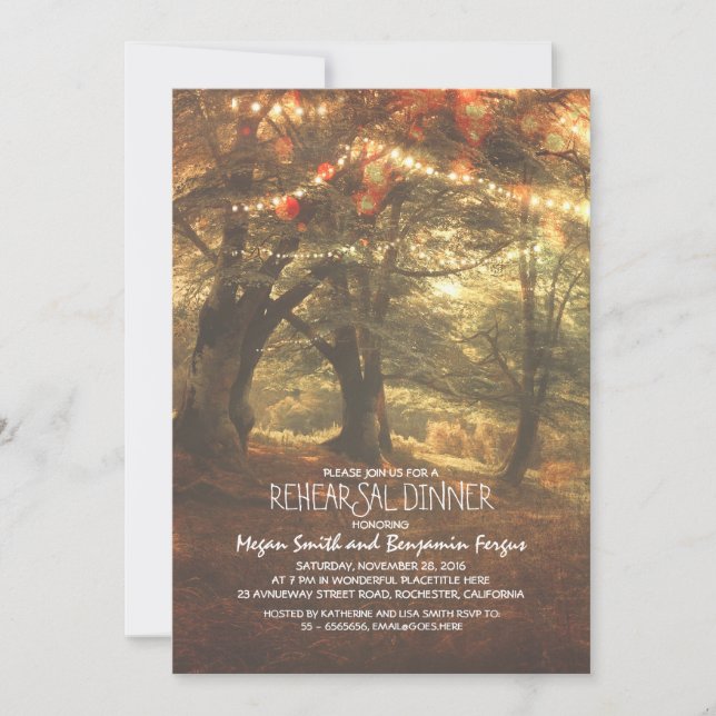Rustic Woodland Trees Rehearsal Dinner Invitation (Front)