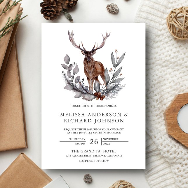 Rustic Woodland Watercolor Forest Deer Wedding Invitation (Creator Uploaded)