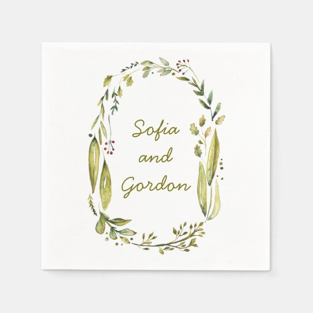 rustic woodland watercolor laurel wedding napkin (Front)