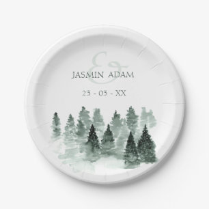 Rustic Woodland Watercolor Wedding Paper Plate