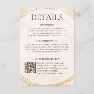 Rustic Woodland Wedding Details Card with QR code