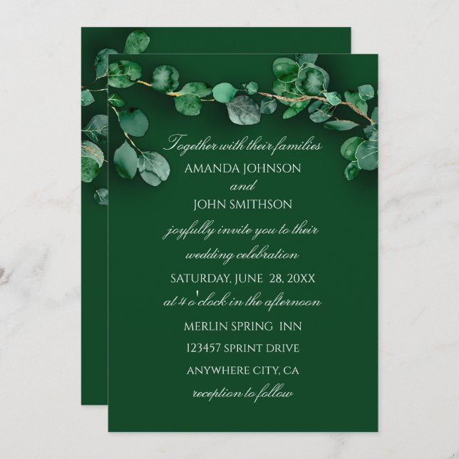 Rustic Woodland Wedding Eucalyptus Green Unique Invitation (Front/Back)