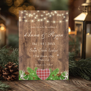 Rustic Woodland Wedding Invitation   Plaid Heart