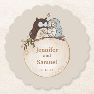 Rustic Woodland Wedding Owl Paper Coaster