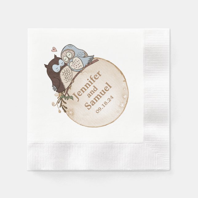 Rustic Woodland Wedding Owl Paper Napkins (Front)