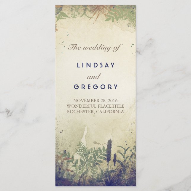 rustic woodland wedding programs navy programme (Front)