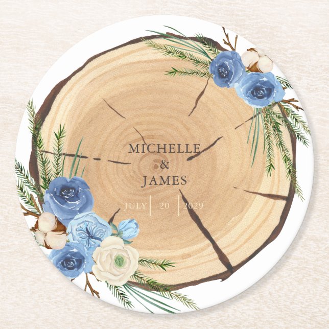 Rustic Woodland Wedding Theme Round Paper Coaster (Front)
