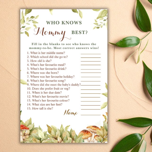 Rustic Woodland Who Knows Mummy Best Baby Shower (Creator Uploaded)