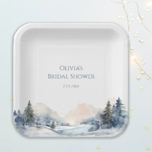 Rustic Woodland Winter Forest Bridal Shower Paper Plate