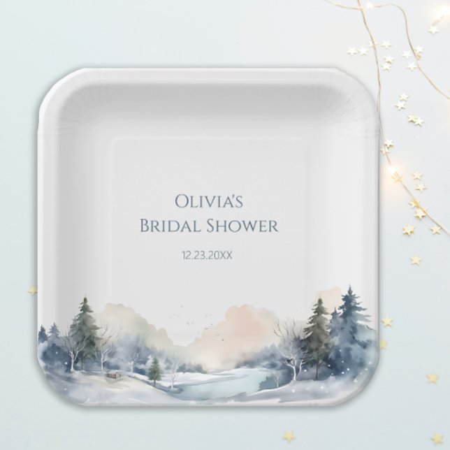 Rustic Woodland Winter Forest Bridal Shower Paper Plate (Creator Uploaded)