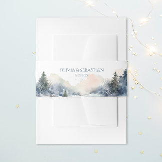 Rustic Woodland Winter Forest Wedding Invitation Belly Band