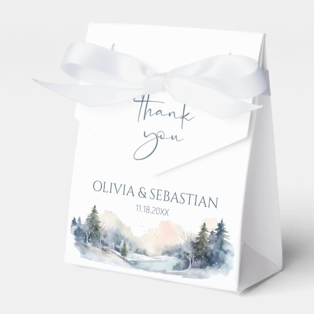 Rustic Woodland Winter Forest Wedding Thank you Favour Box (Front Side)