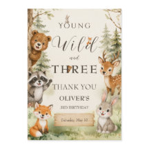  Rustic Woodland Young Wild and Three 3rd Birthday
