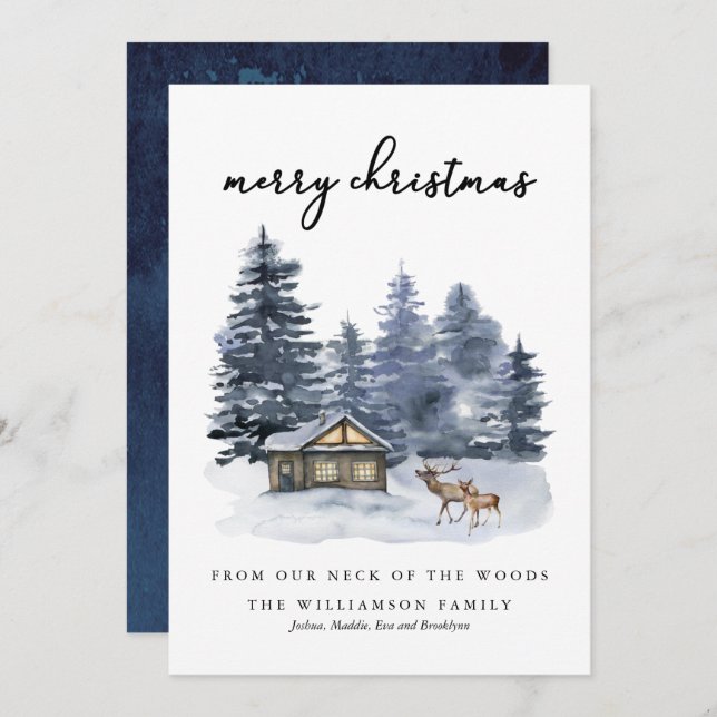 Rustic Woodlands Watercolor Merry Christmas Card  (Front/Back)