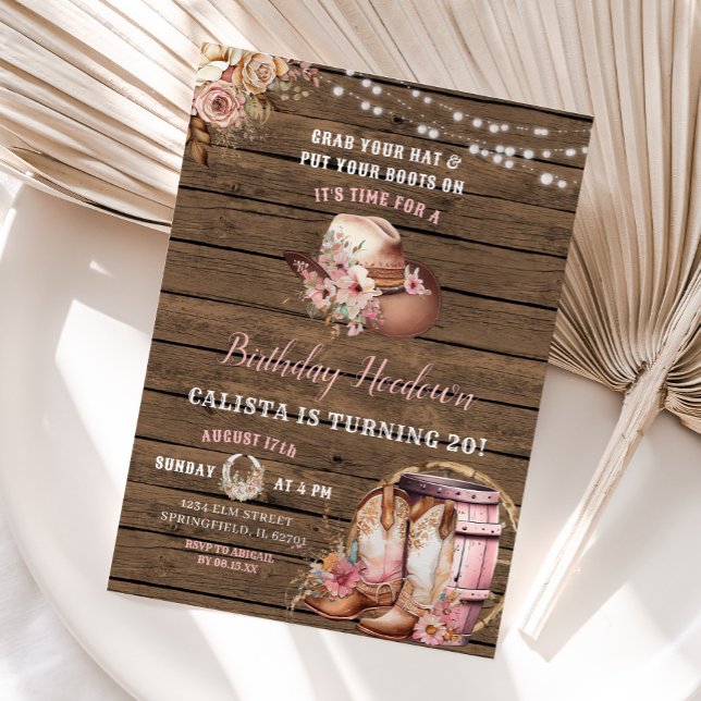 Rustic Woods Cowgirl Birthday Hoedown Invitation (Creator Uploaded)