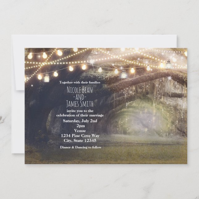 Rustic Woods Enchanted Forest & Lights Wedding Invitation (Front)