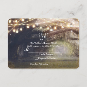 Rustic Woods Enchanted Forest Lights Wedding RSVP Card