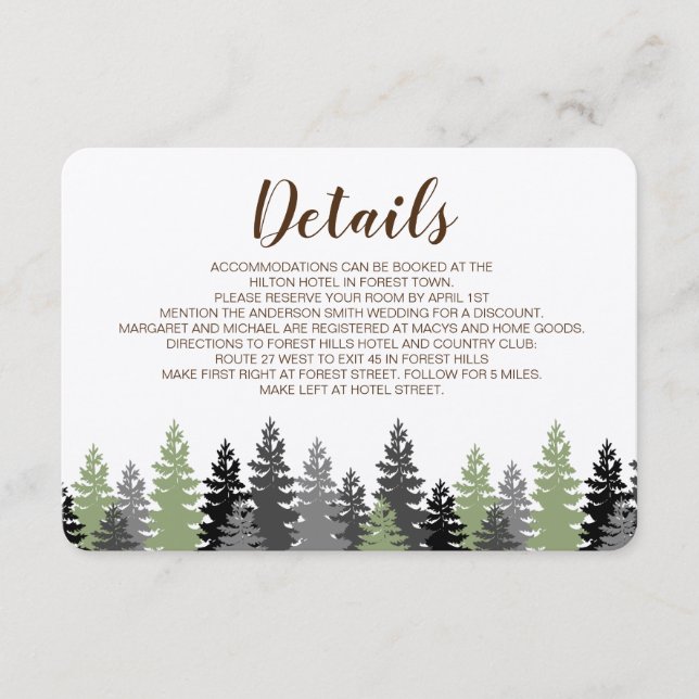 Rustic Woods Evergreen Pine Details Card (Front)
