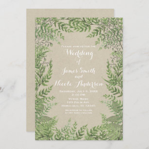 Rustic Woodsy Botanical Leaves Kraft Wedding Invitation
