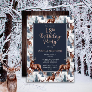Rustic Woodsy Deer Forest 18th Birthday Party Invitation