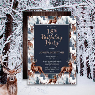 Rustic Woodsy Deer   Forest 18th Birthday Party Invitation