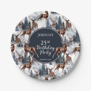 Rustic Woodsy Deer Forest 25th Birthday Party Paper Plate