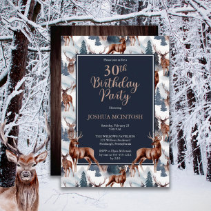 Rustic Woodsy Deer   Forest 30th Birthday Party Invitation