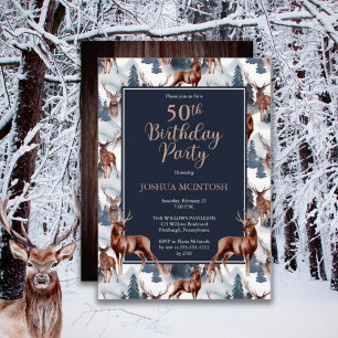 Rustic Woodsy Deer   Forest 50th Birthday Party Invitation
