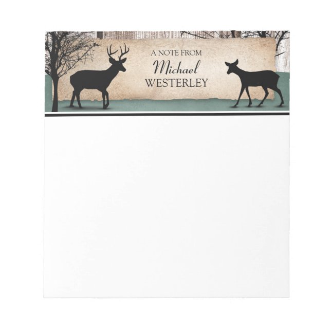 Rustic Woodsy Deer Personalised Notepad (Front)