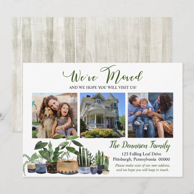 Rustic Woodsy Houseplants We've Moved Moving Photo Announcement (Front/Back)