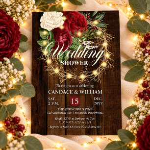 Rustic Woodsy Lighted Wreath Wedding Shower Invitation